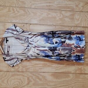 Sandra Augelozzi Designer Silk Blend Watercolor Print Short Sleeve Dress